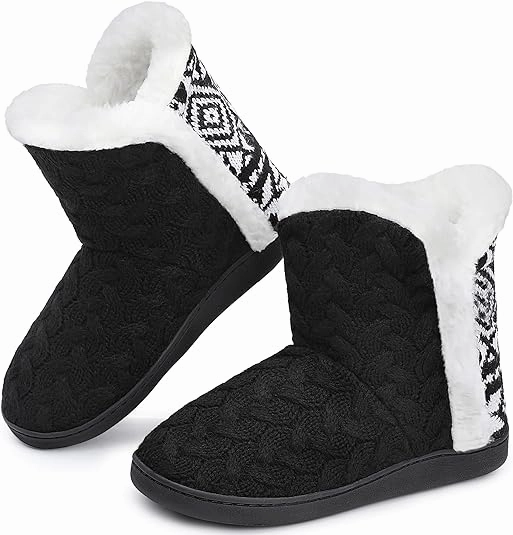 MIXIN Womens Slipper Boots Warm House Shoes for Women Fuzzy Fleece Knitted Booties with Memory Foam Unicorn Slipers
