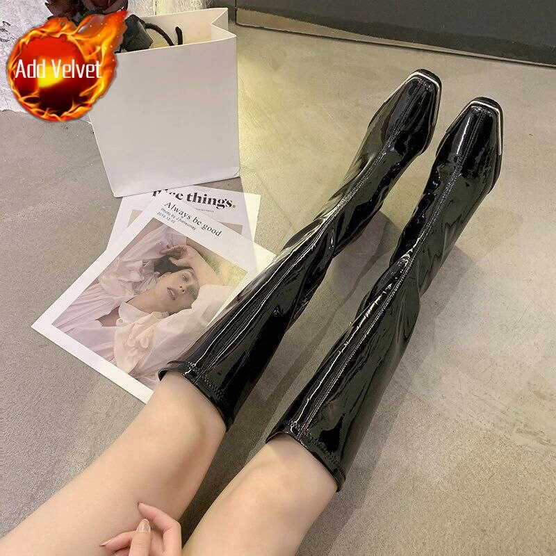 Terradora Ii Waterproof Walking Shoes Ladies Boots Long Footwear Winter Knee High Shaft Shoes for Women Very Heel Square Toe Platform Trend 2023 Waterproof Y2k Pu New