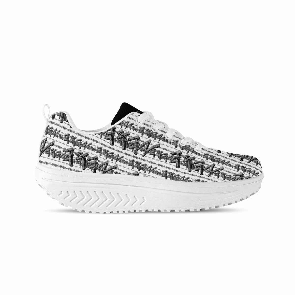 Heel Toe Drop In Running Shoes Most High God - Yahuah 01-01 White Ladies Mesh Heightened Rocking Sneakers