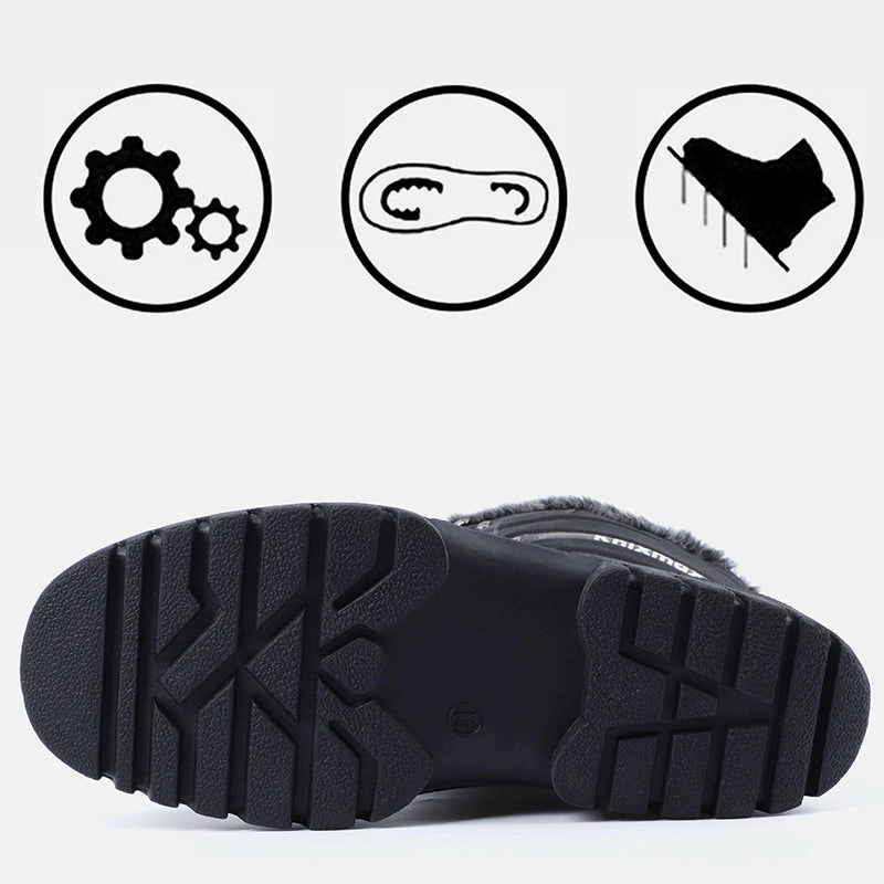 Knixmax Women's Snow Boots Black Waterproof Sole Fur Lined Winter Boots(Upgraded Version) Leather Hiking Shoes