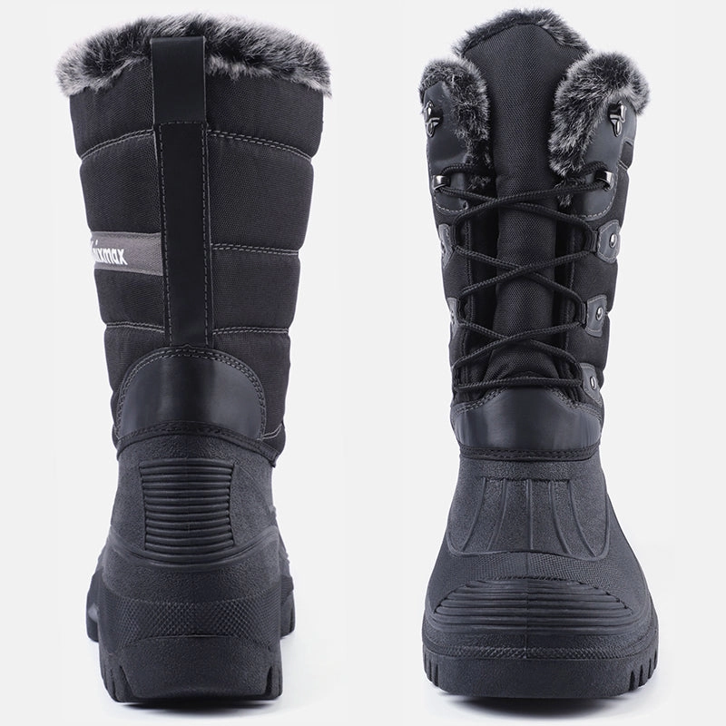 Knixmax Women's Snow Boots Black Waterproof Sole Fur Lined Winter Boots(Upgraded Version) Hiking Shoes Street Style