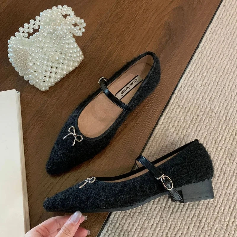 Flat Date Night Shoes MQTIME  -  Designer Autumn Winter Women Mary Jane Flat Shoes Fashion Shallow Pointed Toe Ballerinas Flat Heel Shoes