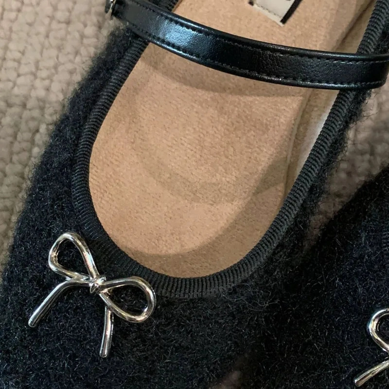 MQTIME  -  Designer Autumn Winter Women Mary Jane Flat Shoes Fashion Shallow Pointed Toe Ballerinas Flat Heel Shoes Flat Footed Gym Shoes