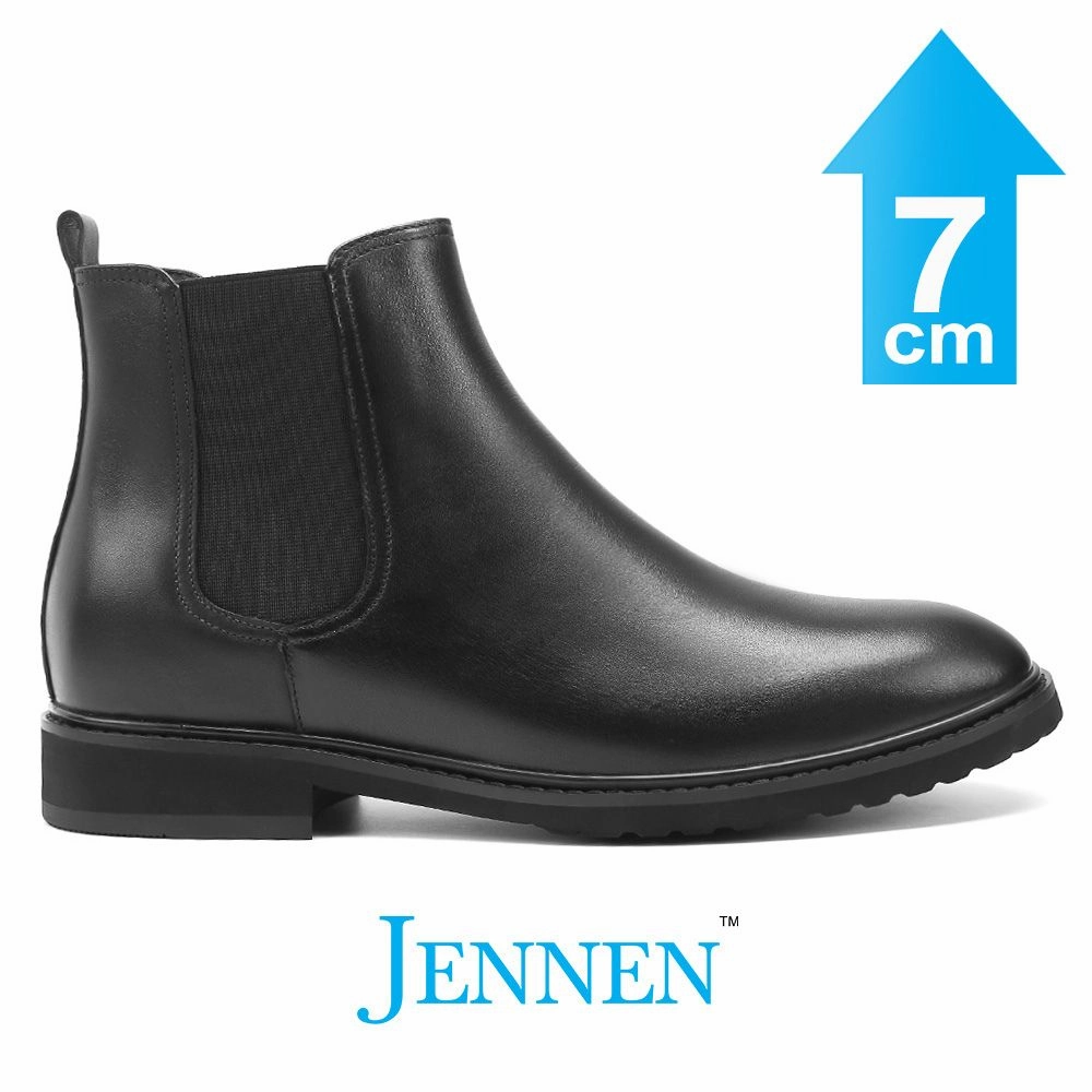 Boots For Riding Mr. Tognetti 7cm | 2.8 inches All-Black Leather Height Increasing Boots