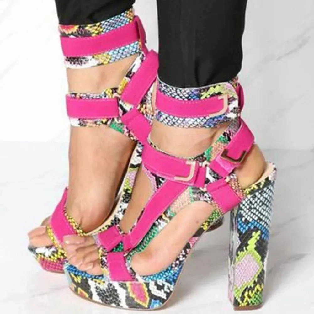 Medium Heel Platform Sandals Multicolor Platform Strap Sandals