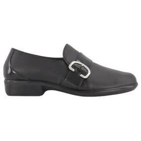 Naot Viscol Jet Black Leather/Black Crinkle Patent Leather Shoe (Women's) Running Flat Shoes