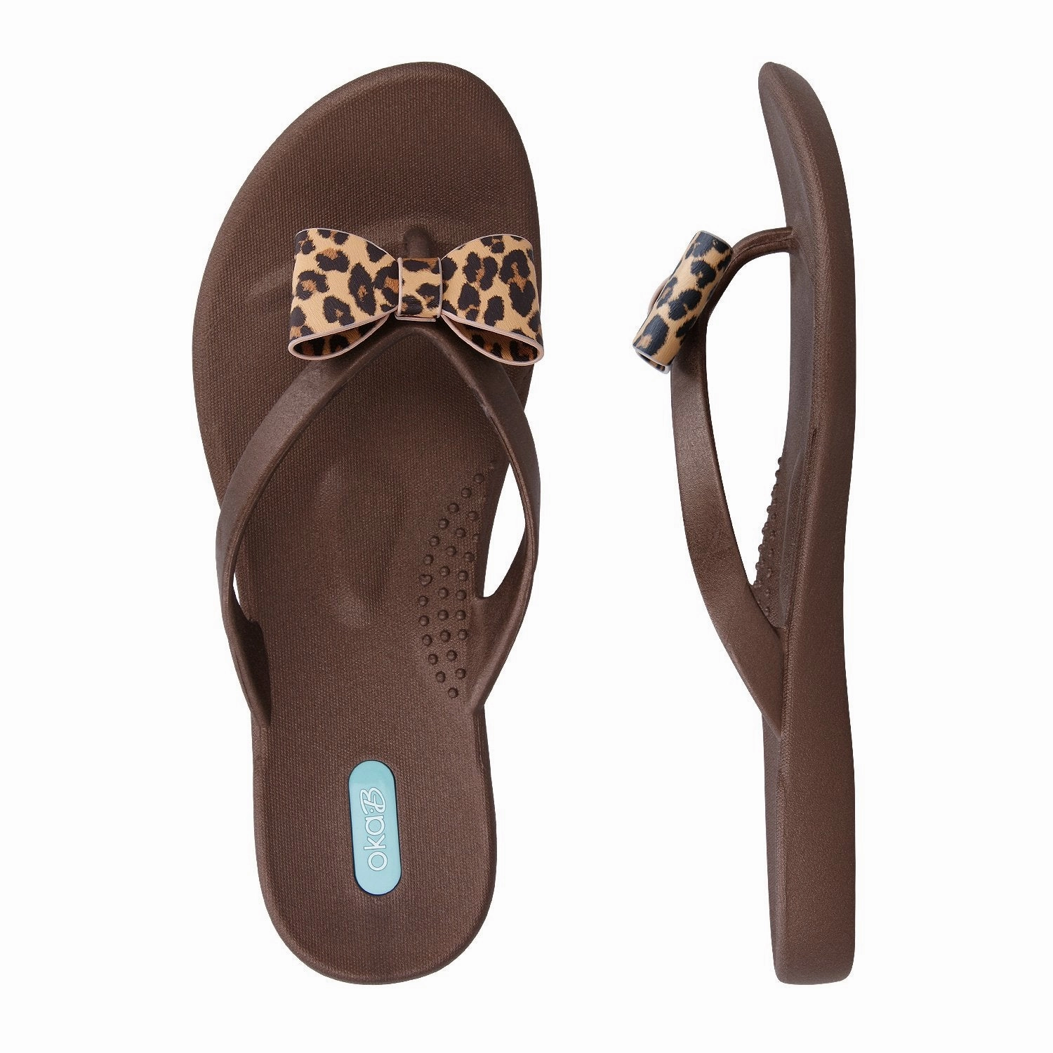 Oka-B Cassina Animal Print Bows Flip Flops Flat Office Shoes