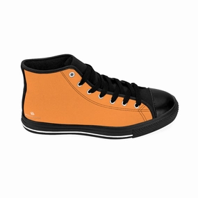 Knee High Boots On Sale Orange Men's High-top Sneakers, Solid Color Minimalist Designer Tennis Running Shoes (US Size: 6-14)