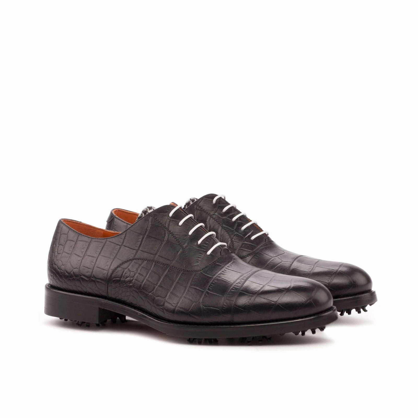 Oxford-Sartorial, Painted Croco, Black-Wholesale Golf White Shoes