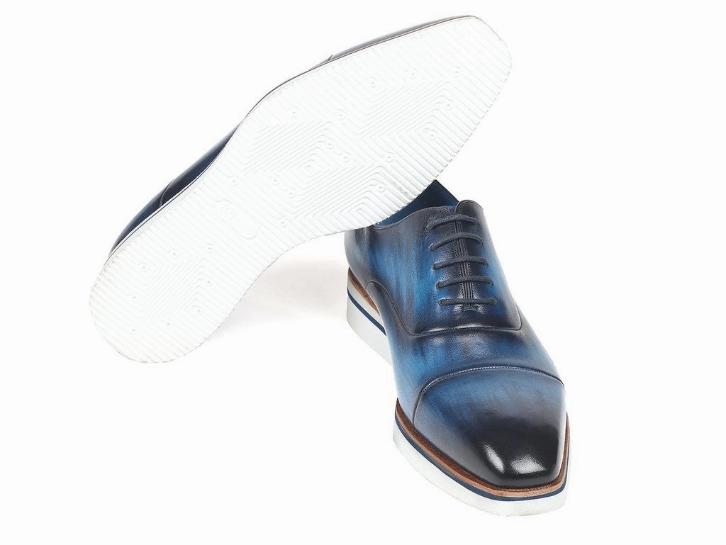 Best Casual Walking Shoe Paul Parkman Men's Smart Casual Oxfords Blue Leather (ID#185-BLU-LTH)