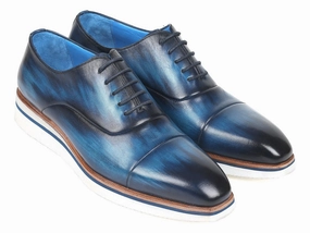 Paul Parkman Men's Smart Casual Oxfords Blue Leather (ID#185-BLU-LTH) High End Casual Shoes