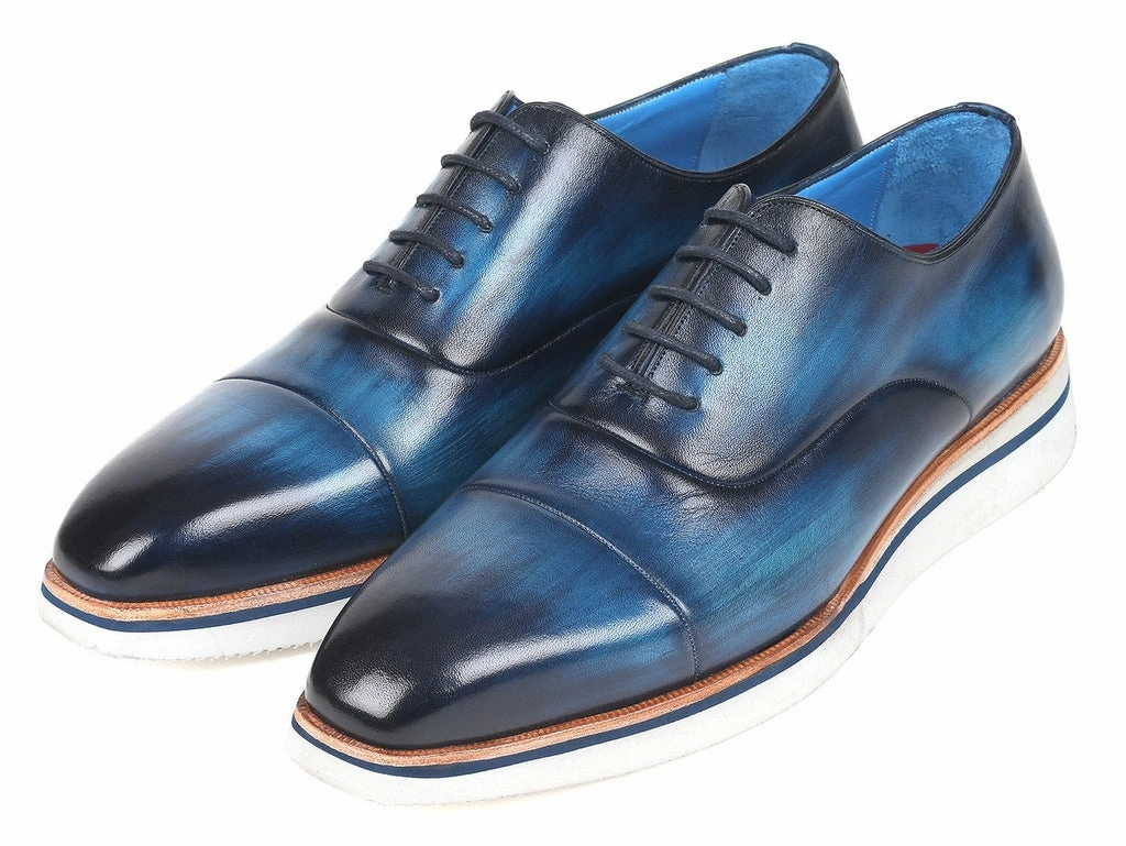 Escalade Step Leather Casual Shoes Paul Parkman Men's Smart Casual Oxfords Blue Leather (ID#185-BLU-LTH)