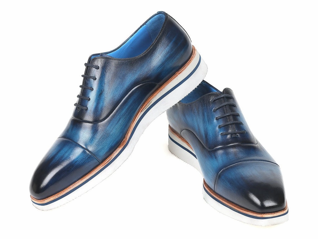 Best Casual Shoes For Neuropathy Paul Parkman Men's Smart Casual Oxfords Blue Leather (ID#185-BLU-LTH)