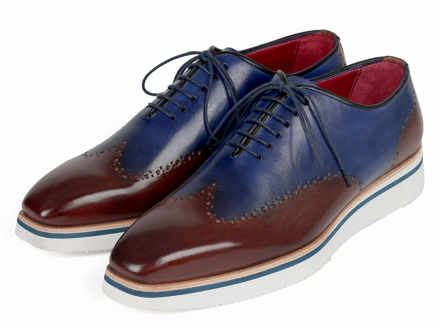 Business Casual White Shoes Paul Parkman Smart Casual Wingtip Oxfords Brown & Blue - 187-BRW-BLU