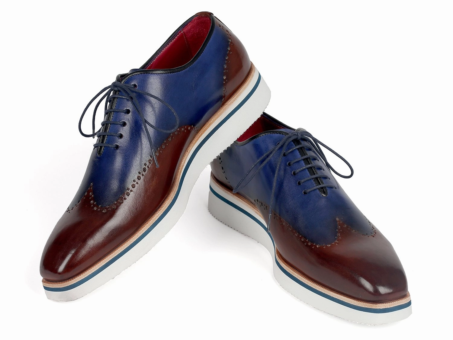 White Shoes Paul Parkman Smart Casual Wingtip Oxfords Brown & Blue - 187-BRW-BLU