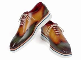 Paul Parkman Smart Casual Wingtip Oxfords Green & Camel - 188-GRN-CML Retro 1 Mid Casual Shoes