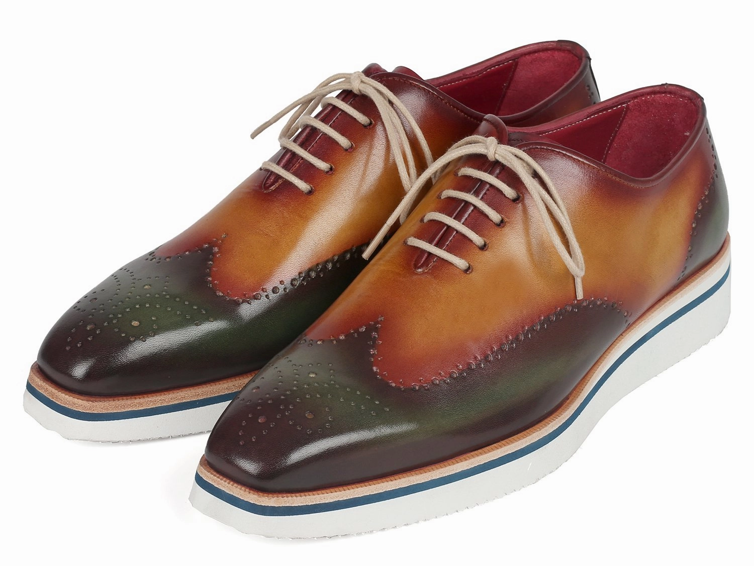 Paul Parkman Smart Casual Wingtip Oxfords Green & Camel - 188-GRN-CML Casual Professional Shoes