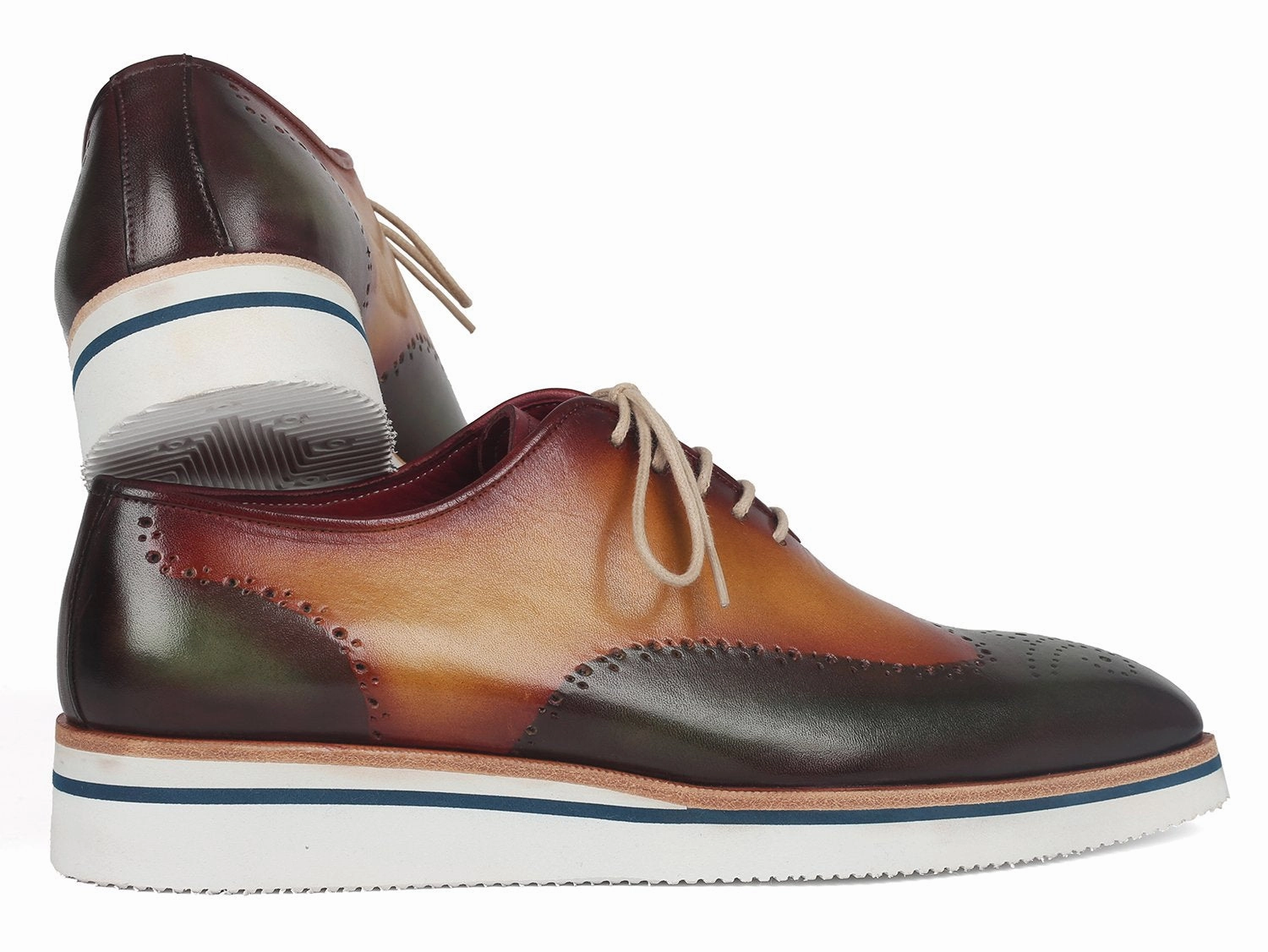 Paul Parkman Smart Casual Wingtip Oxfords Green & Camel - 188-GRN-CML Calcetto Casual Shoes