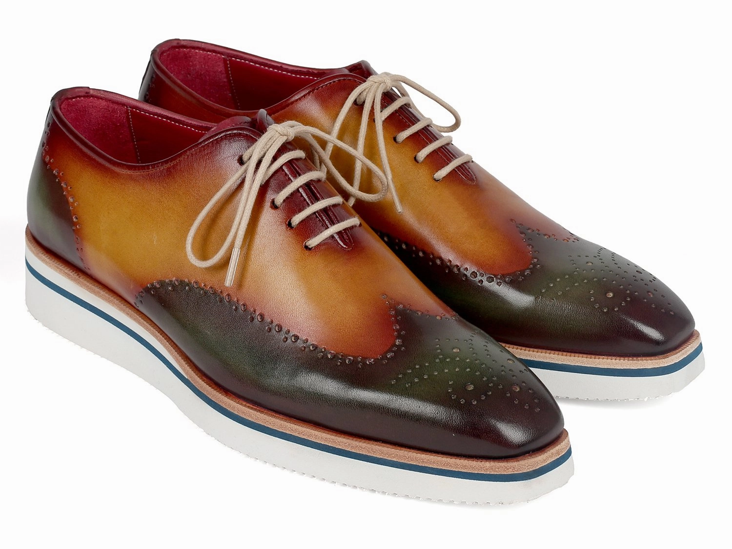 Paul Parkman Smart Casual Wingtip Oxfords Green & Camel - 188-GRN-CML Camper Shoes Casual