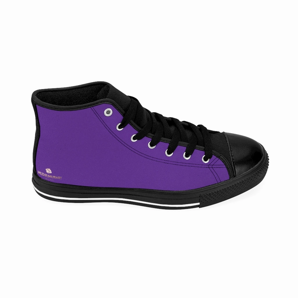 Dark Purple Men's High-top Sneakers, Solid Color Minimalist Designer Tennis Running Shoes Patent Leather Combat Boots