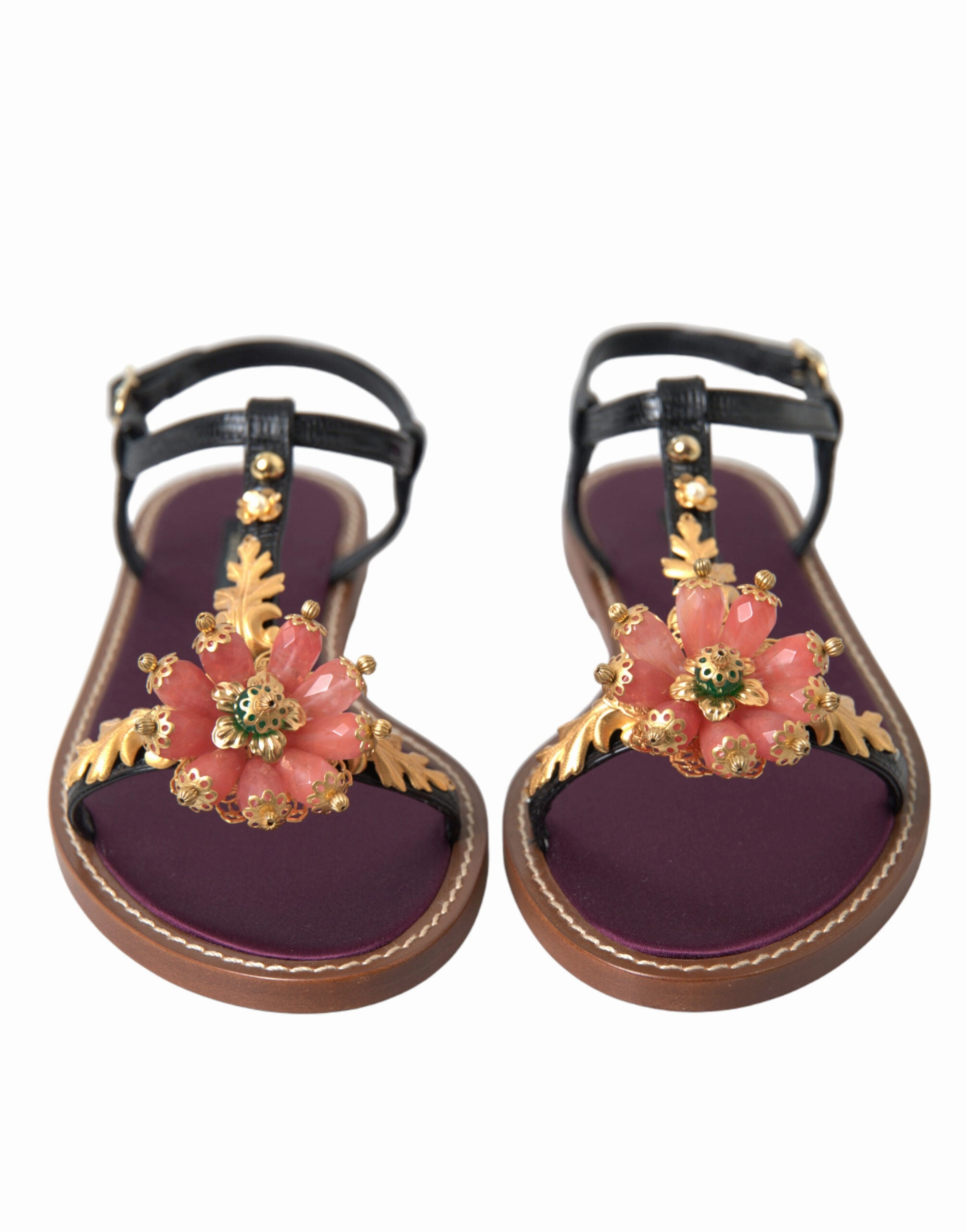 Flat Sole Canvas Shoes Dolce & Gabbana Elegant Crystal-Adorned Flat Sandals