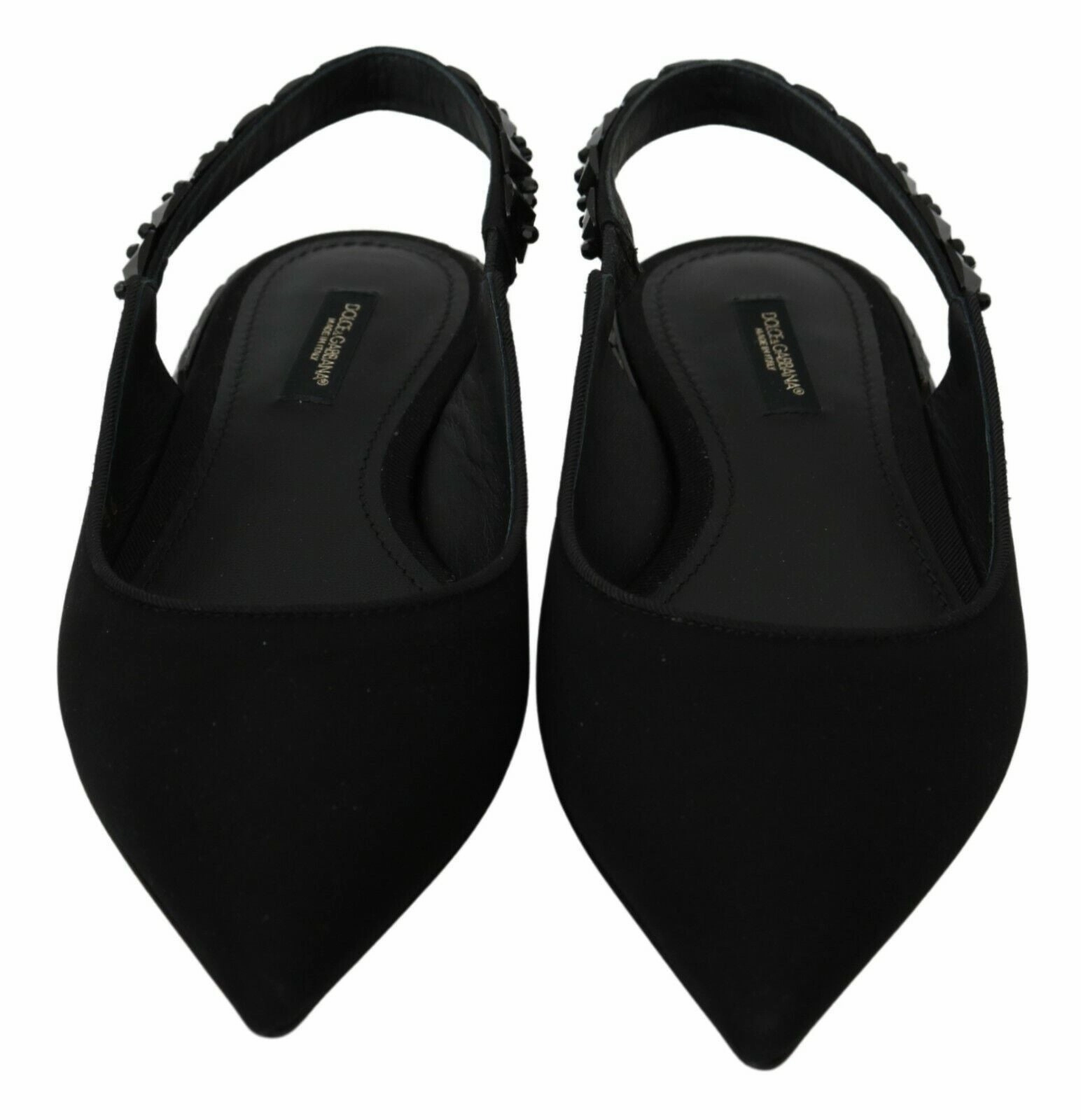 Spiked Flat Shoes Dolce & Gabbana Black Flats Slingback Charmeuse Shoes