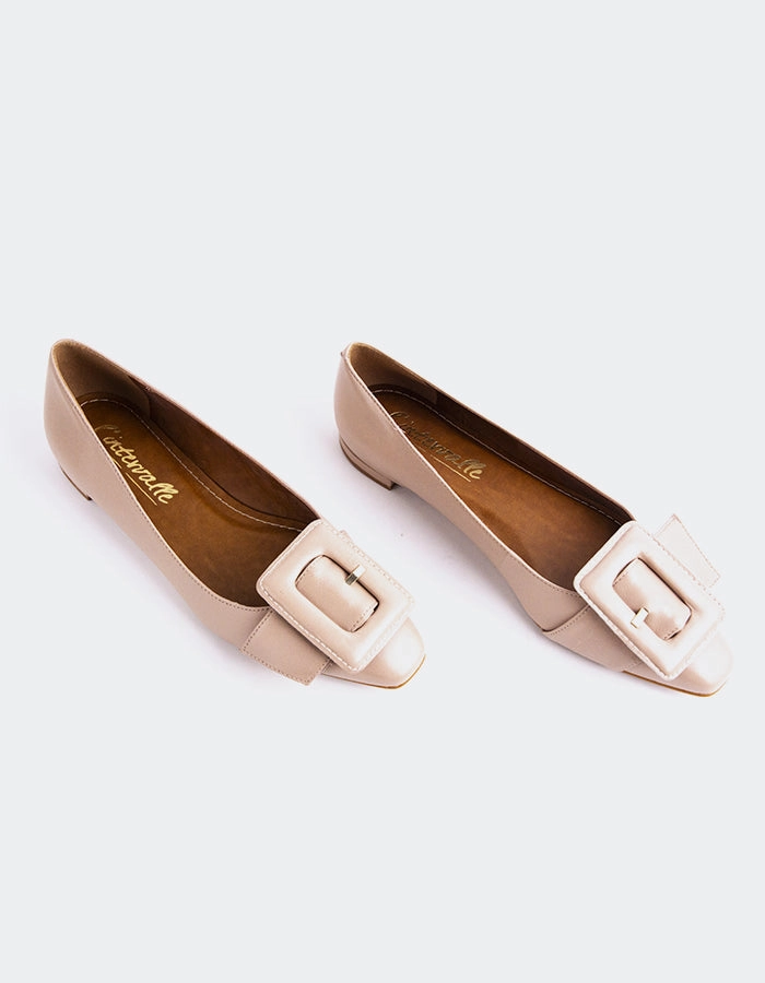 Comfy Ballet Flat Shoes Mulan Nude Leather