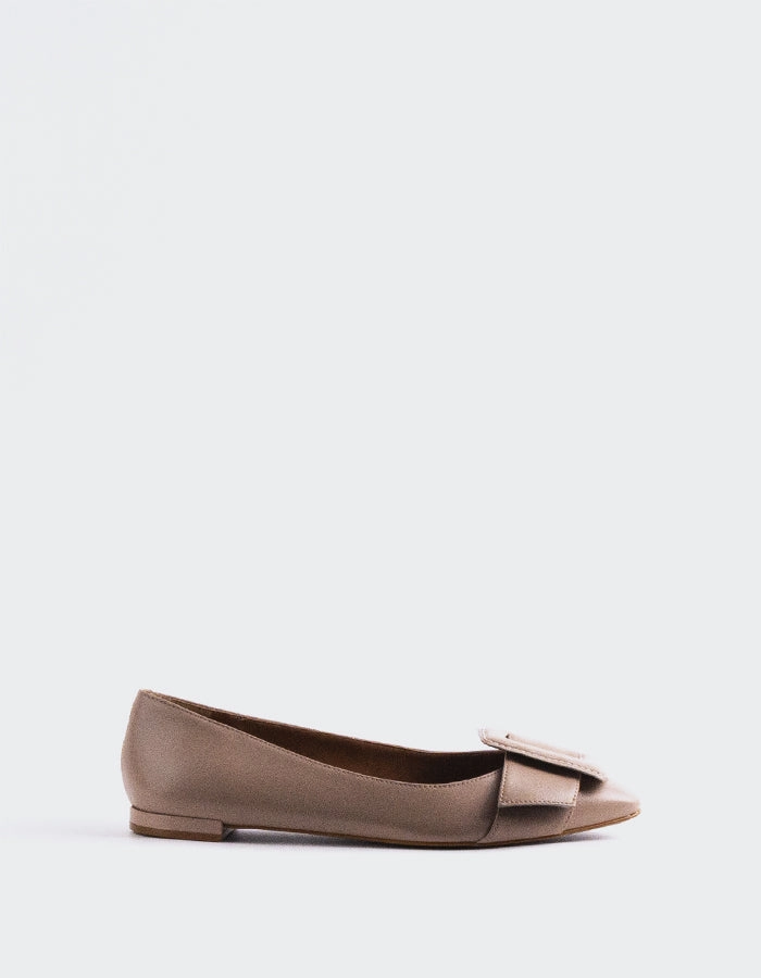 Mulan Nude Leather Heeled Flat Shoes