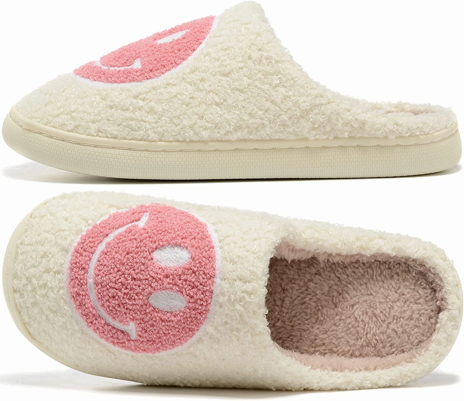 Plush House Slippers Pink Retro Smiley Face Slippers