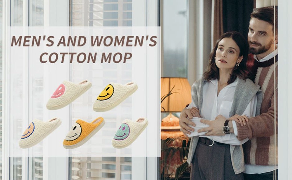 Mop Slippers Pink Retro Smiley Face Slippers