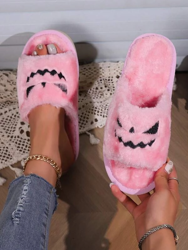 Pink Pumpkin Plush Slippers Velvet Slippers