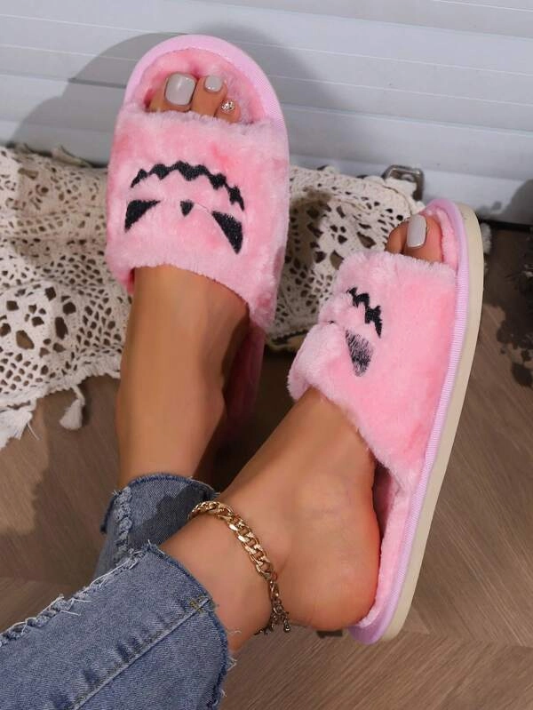 Crock Slides Pink Pumpkin Plush Slippers