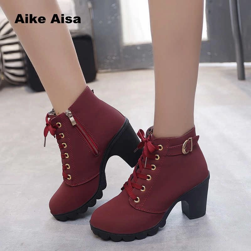 Winter Shoes Waterproof Plus Size 35-43 Winter Casual Women Pumps Warm Ankle Boots Waterproof High Heels Snow Martin Shoes Botas  Patent  Botas Muje A05
