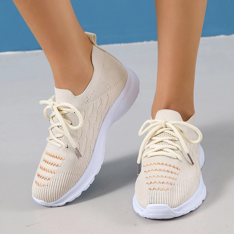 Plus Size 43 Soft Sole Casual Shoes Women 2023 Autumn Breathable Mesh Knitted Sneakers Woman Flat Heels Anti Slip Walking Shoes Convertible Shoes Flats To Heels