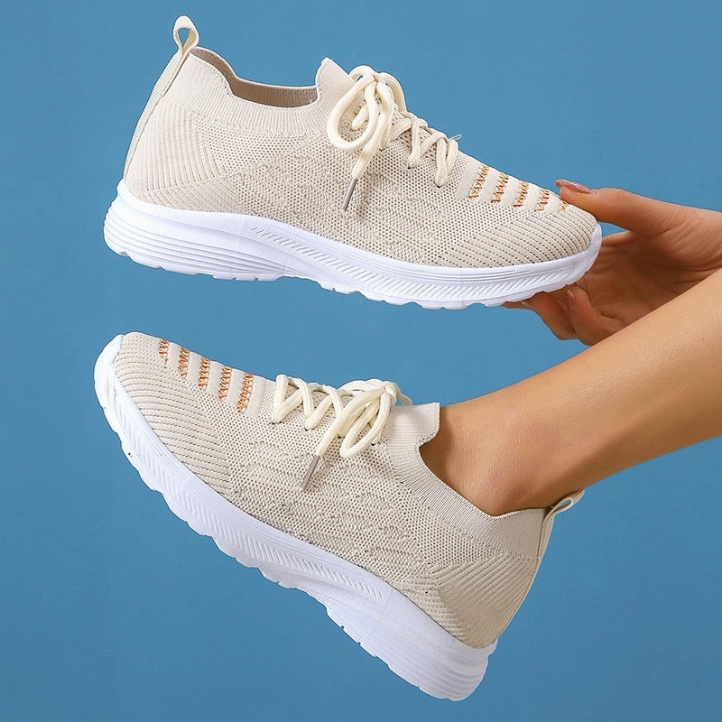 Plus Size 43 Soft Sole Casual Shoes Women 2023 Autumn Breathable Mesh Knitted Sneakers Woman Flat Heels Anti Slip Walking Shoes Flats Michael Kors Shoes
