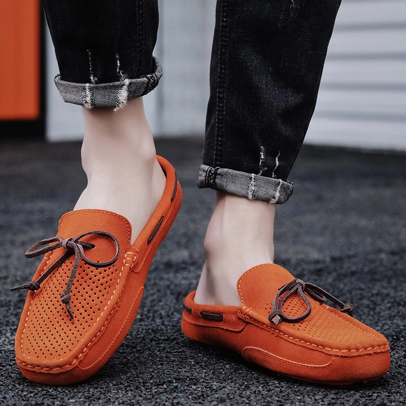 Men's Lacing Perforated Driving Clogs Platform Clogs With Backstrap