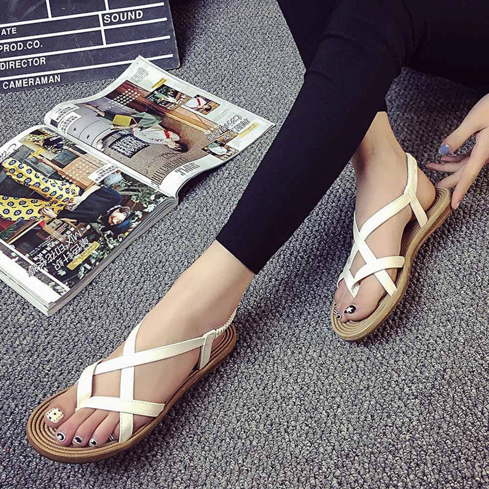 Women Flat Shoes Bandage Bohemia Leisure Lady Sandals Peep-Toe Outdoor Shoes Best Safety Shoes For Flat Feet