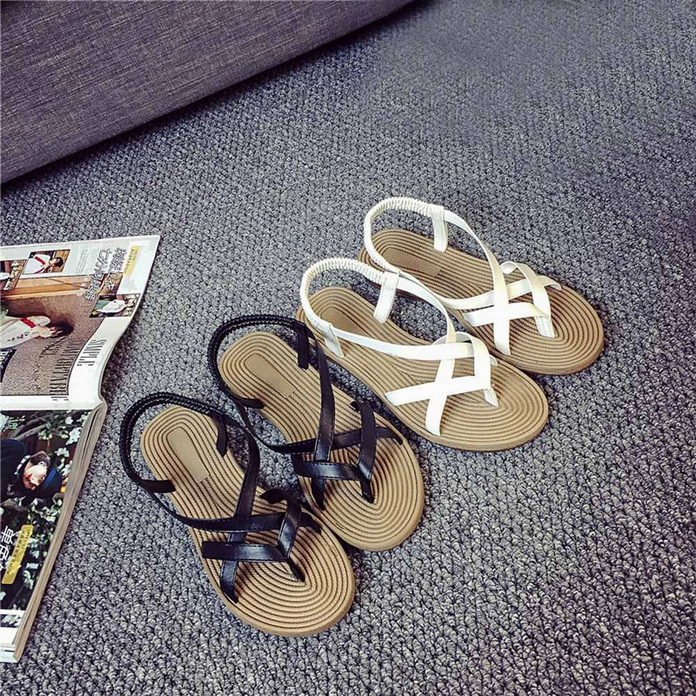 Women Flat Shoes Bandage Bohemia Leisure Lady Sandals Peep-Toe Outdoor Shoes Closed Toe Flat Shoes