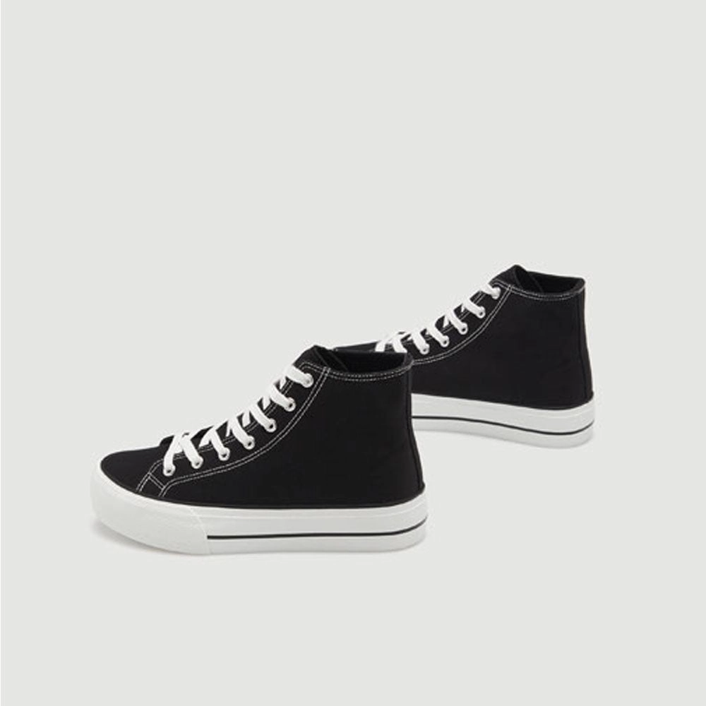 Lefties- BLOCK HEEL CANVAS ANKLE BOOTS Black Silverado Boots