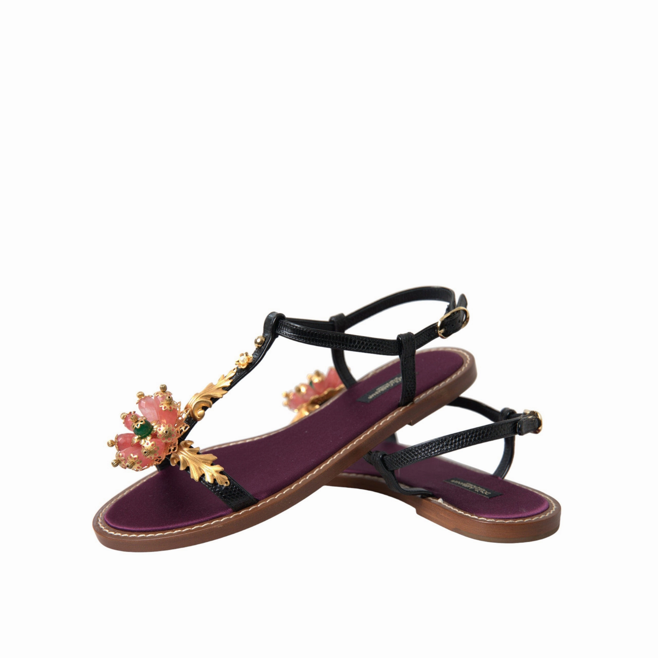 Dolce & Gabbana Elegant Crystal-Adorned Flat Sandals Speed Shoes For Flat Feet