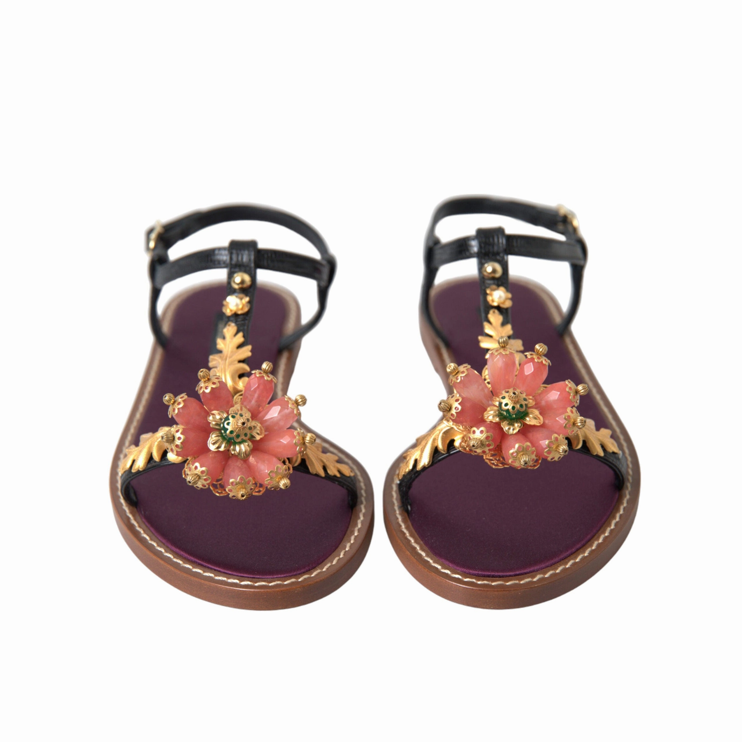 Flat Mountain Bike Shoe Dolce & Gabbana Elegant Crystal-Adorned Flat Sandals