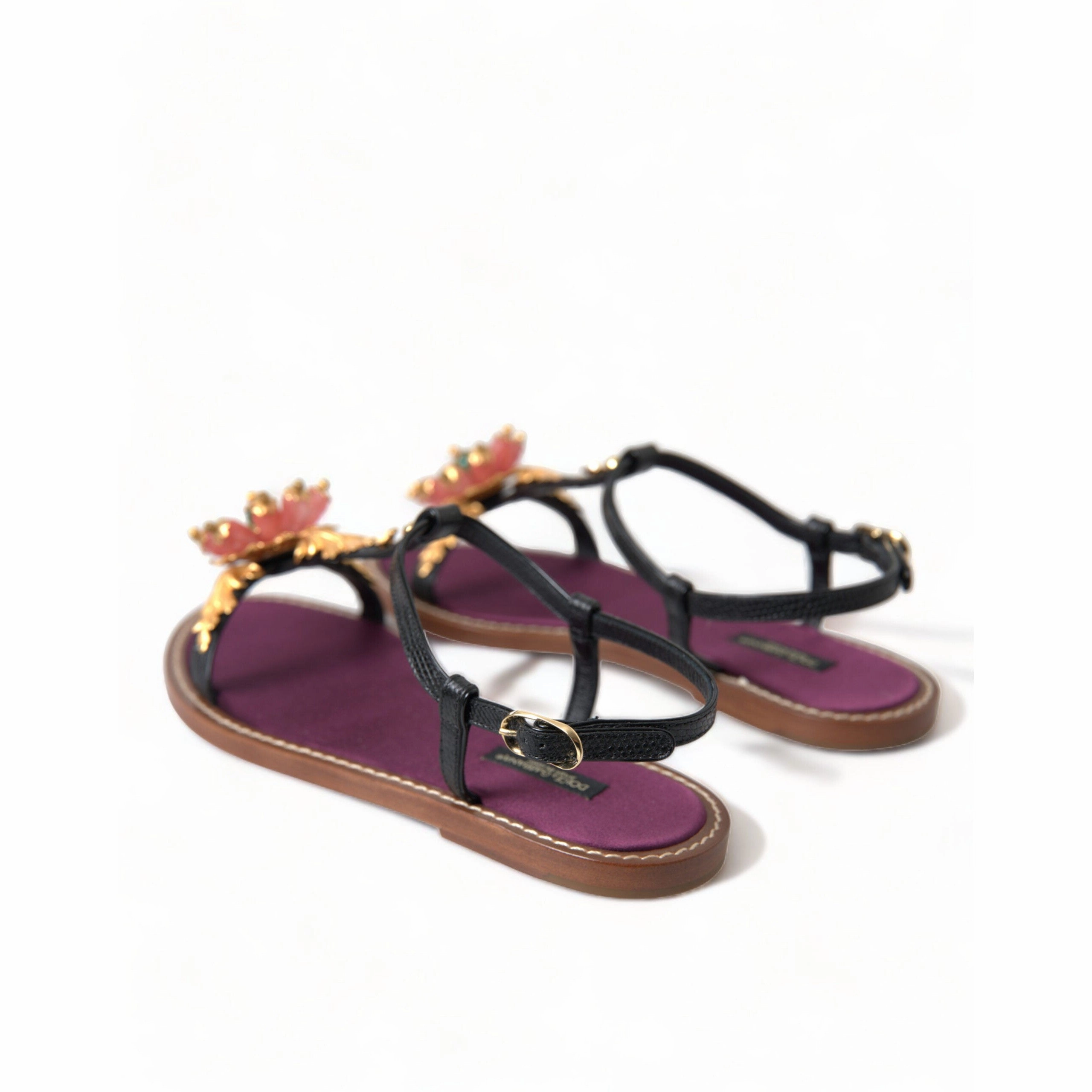 Dolce & Gabbana Elegant Crystal-Adorned Flat Sandals Shoes For Prom Flats