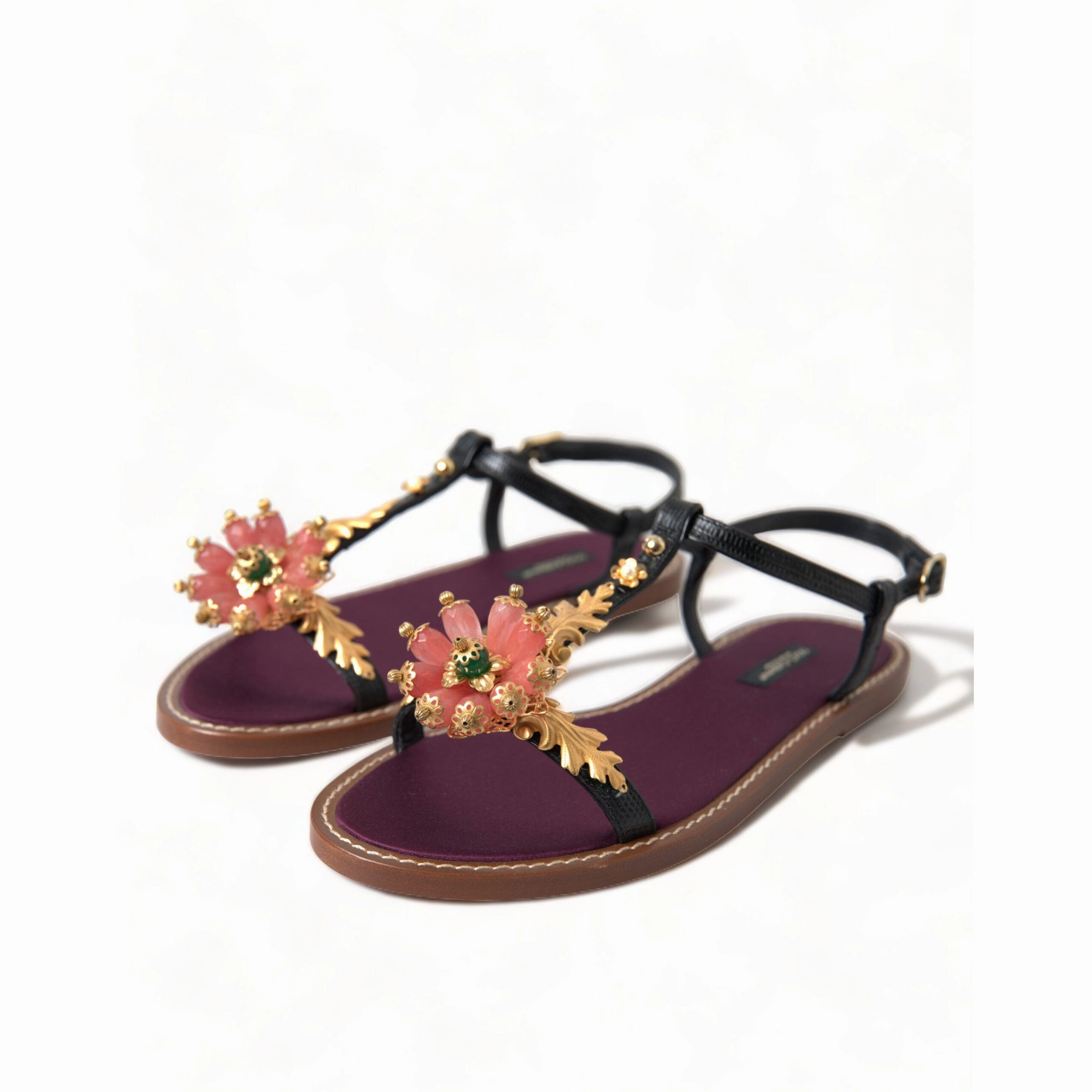 Wide Flat Mtb Shoes Dolce & Gabbana Elegant Crystal-Adorned Flat Sandals