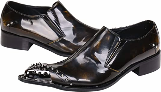 Men's Shiny Western Loafers Metal Tip Over The Knee Boots Leather