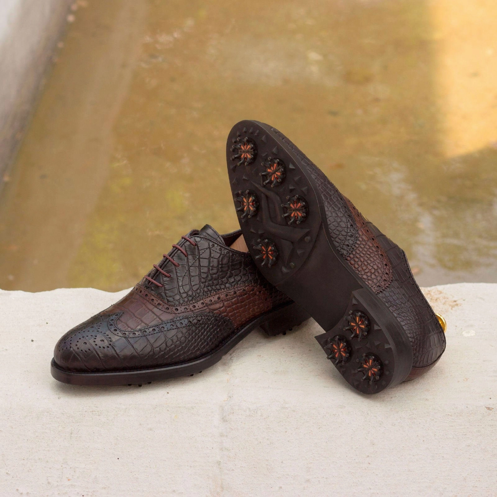 Arch Support Golf Men's Full Brogue Golf Leather Shoes Wide Plus Size Black Brown 2894