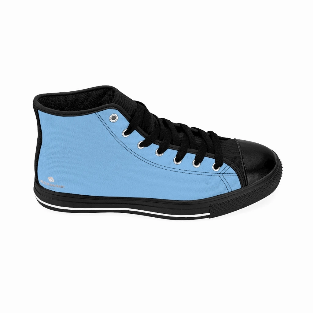 Wide Shaft Riding Boots Baby Blue Men's High-top Sneakers, Solid Color Minimalist Designer Tennis Running Shoes