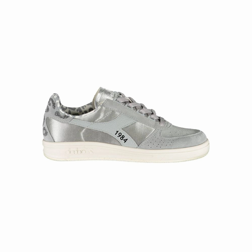 Comfortable Walking Sneakers Diadora Sparkling Gray Lace-Up Sneakers with Swarovski Crystals