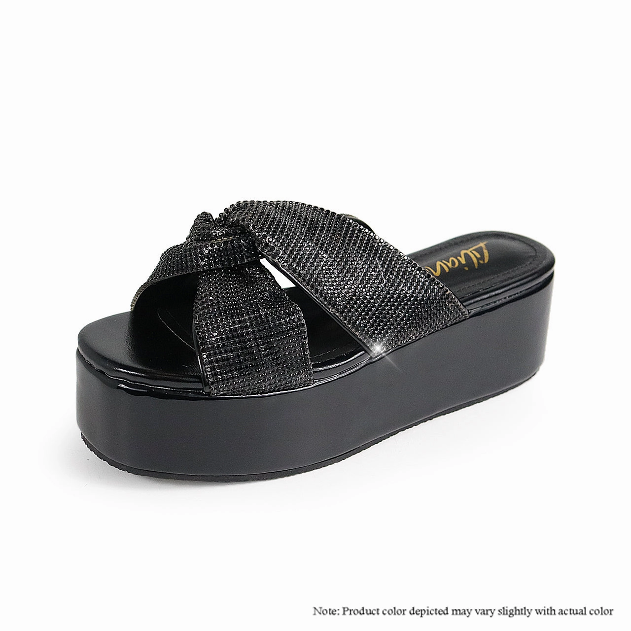 RASHA-68 RHINESTONE TWIST STRAP FLATFORM SANDAL - BLACK Wholesale Sandals