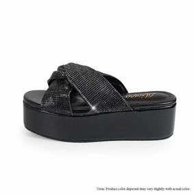 RASHA-68 RHINESTONE TWIST STRAP FLATFORM SANDAL - BLACK Sandals Southcoast