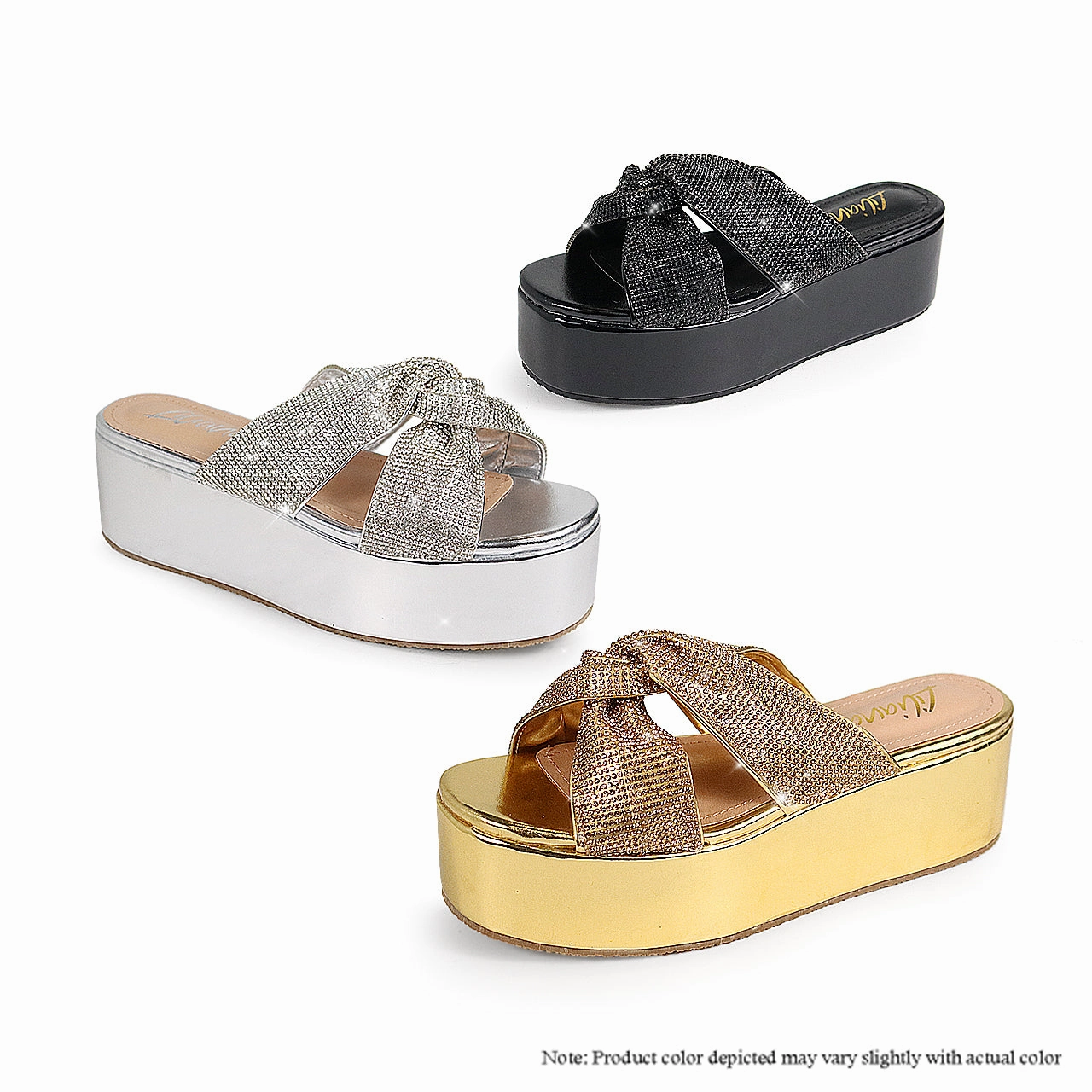 RASHA-68 RHINESTONE TWIST STRAP FLATFORM SANDAL - BLACK Jeffrey Campbell Linques Sandals